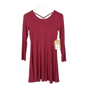 NEW True Craft Girls Medium Maroon Dress Stretch Knit Fit Flare Long Sleeve